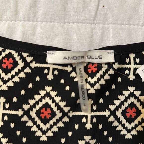 Amber Blue L Black Ivory Multicolored Contrast Sleeveless Light Shift Dress - Picture 9 of 10